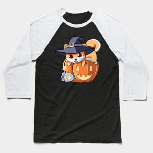 Dog Shiba on a Pumpkin Baseball T-Shirt